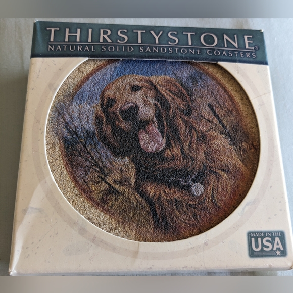 Golden Retriever THIRSTYSTONE Natural Solid Sandstone Coasters set of four - Picture 1 of 4